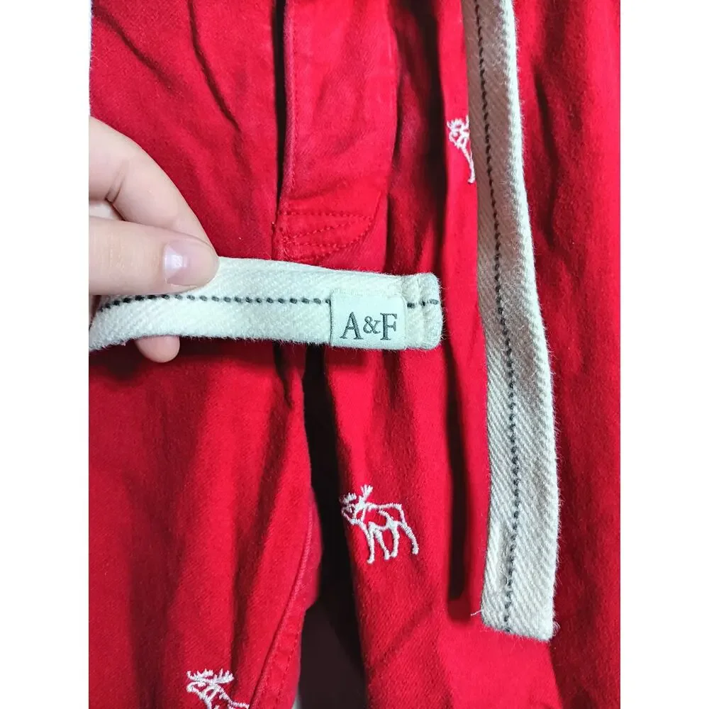 Abercrombie Fitch Vintage Pants Small Red AOP Embroidered Moose Wide Leg Lounge - Picture 3 of 16